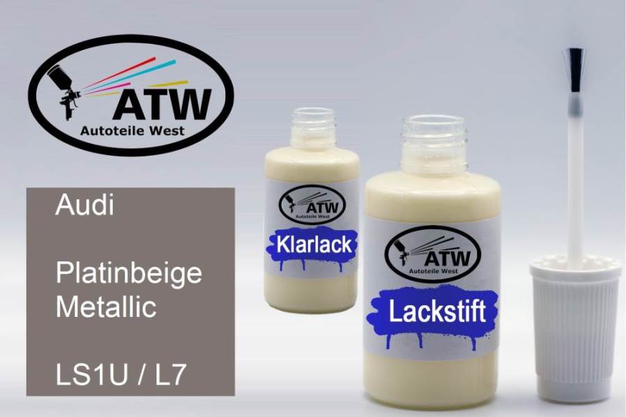 Audi, Platinbeige Metallic, LS1U / L7: 20ml Lackstift + 20ml Klarlack - Set, von ATW Autoteile West.